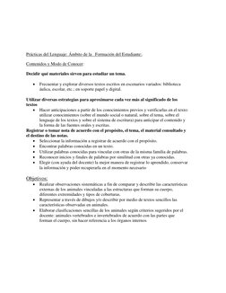 Prácticas del Lenguaje: Ámbito de la   Formación del Estudiante:. 
Contenidos y Modo de Conocer: 
Decidir qué mater