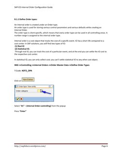 SAP Internal Order Configuration Guide | PDF | Debits And Credits | Cost