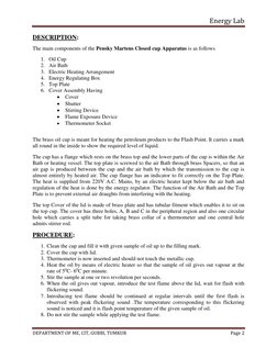 Energy Lab 
 
DEPARTMENT OF ME, CIT, GUBBI, TUMKUR 
Page 2 
 
DESCRIPTION:  
The main components of the Pensky Martens Closed
