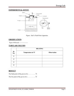 Energy Lab 
 
DEPARTMENT OF ME, CIT, GUBBI, TUMKUR 
Page 5 
 
EXPERIMENTAL SETUP: 
 
Figure: Abel’s Flash Point Apparatus