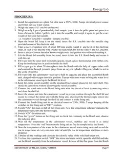 Energy Lab 
 
DEPARTMENT OF ME, CIT, GUBBI, TUMKUR 
Page 9 
 
PROCEDURE: 
1. Install the equipment on a plain flat table near