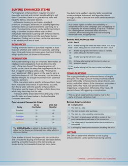 BUYING ENHANCED ITEMS
Purchasing an enhanced item requires time and
money to seek out and contact people willing to sell
item