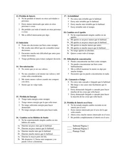 12. Pérdida de Interés 
 17.  Irritabilidad 
0  No he perdido el interés en otras actividades o 
personas. 
0  No estoy más