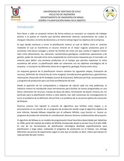 UNIVERSIDAD DE SANTIAGO DE CHILE 
FACULTAD DE INGENIERÍA 
DEPARTAMENTO DE INGENIERÍA EN MINAS 
DISEÑO Y PLANIFICACIÓN MINA