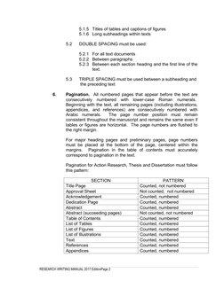 RESEARCH WRITING MANUAL 2017 EditionPage 2
5.1.5 Titles of tables and captions of figures
5.1.6 Long subheadings within texts
