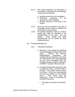 RESEARCH WRITING MANUAL 2017 EditionPage 9
III.2.3.1
This section describes the contribution of
the research to the discovery