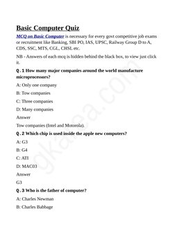 Basic Computer Quiz
MCQ on Basic Computer is necessary for every govt competitive job exams 
or recruitment like Banking, SBI