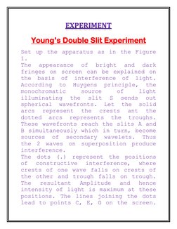 Young’s Double Slit Experiment 
Set up the apparatus as in the Figure 
1. 
The appearance of bright and dark 
fringes on scre