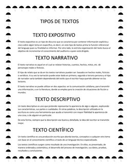 TIPOS DE TEXTOS 
 
            TEXTO EXPOSITIVO 
El texto expositivo es un tipo de discurso q