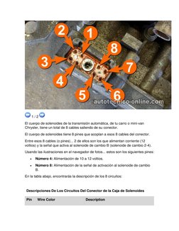 1 / 2 
 
El cuerpo de solenoides de la transmisión automática, de tu carro o mini-van 
Chrysler, tiene un total de 8 cable