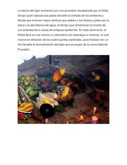 La danza del tigre comienza con una procesión encabezada por el shibá 
(brujo) quien ejecuta sus pasos de baile al compás de