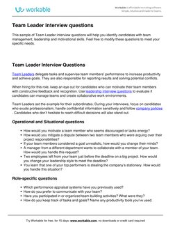 Team Leader interview questions
This sample of Team Leader interview questions will help you identify candidates with team
ma