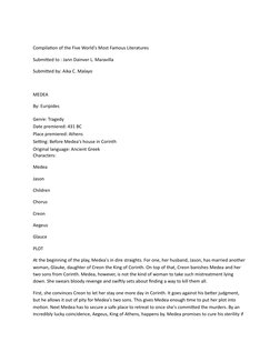 Compilation of the Five World's Most Famous Literatures
Submitted to : Jann Dainver L. Maravilla
Submitted by: Aika C. Malayo