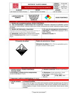 GESTIÓN DE  TALENTO HUMANO 
CÓDIGO 
FO-GH-064 
VERSIÓN 
01 
 
HOJA DE SEGURIDAD PRODUCTOS QUIMICOS 
FECHA 
05/03/2019 
PÁ