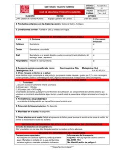 GESTIÓN DE  TALENTO HUMANO 
CÓDIGO 
FO-GH-064 
VERSIÓN 
01 
 
HOJA DE SEGURIDAD PRODUCTOS QUIMICOS 
FECHA 
05/03/2019 
PÁ