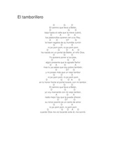 El tamborillero 
 
D               G          D 
El camino que lleva a Belén, 
D                            G         D 
baja