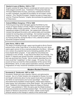 4
Newton’s Laws of Motion, 1642 to 1727
English scientist Sir Isaac Newton condensed all rocket science into 
three elegant s