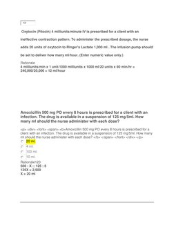 Example Pitocin Calculation Infusion Calculations for Nurses | PDF | Dose (Biochemistry) | Chemistry