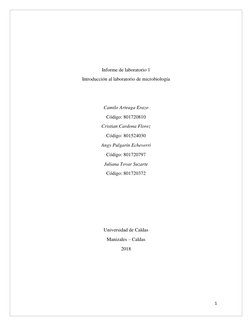 1 
 
 
 
 
 
Informe de laboratorio 1 
Introducción al laboratorio de microbiología  
 
 
Camilo Arteaga Erazo 
Código: 801