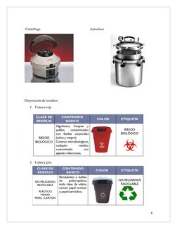 8 
 
 
 Centrífuga                                                         Autoclave 
 
 
 
Disposición de residuos 
1. Can