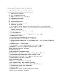 Qualcomm/Sandisk/Broadcom Interview Questions 
 
 Anuntri mukherjee Interview questions in qualcomm  
-----------------------