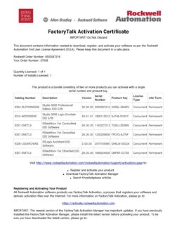 This document contains information needed to download, register, and activate your software as per the Rockwell 
Automation E