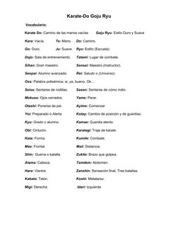 Karate-Do Goju Ryu 
Vocabulario: 
Karate Do: Camino de las manos vacías        Goju Ryu: Estilo Duro y Suave 
Kara: Vacía.