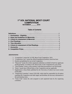 1st UOL NATIONAL MOOT COURT  
                             COMPETITION