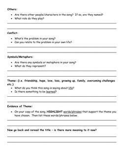 Song Lyrics Analysis Worksheet | PDF | Cognitive Science | Cognition