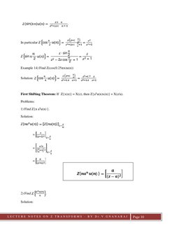 LLECTURE
L E C T U R E  N O T E S  O N  Z  T R A N S F O R M S
-
B Y  D r . V . G N A N A R A J
Page 10
(sin(a ) ( ) =
∙
.
In