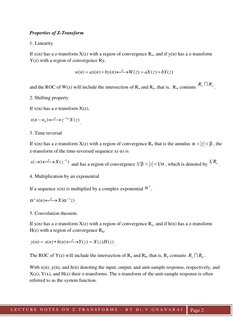 LLECTURE
L E C T U R E  N O T E S  O N  Z  T R A N S F O R M S
-
B Y  D r . V . G N A N A R A J
Page 2
Properties of Z-Transf