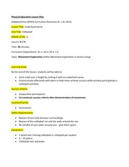 Volleyball Underhand Serve Lesson Plan | PDF | Volleyball | Curriculum