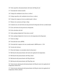 16- Valor específico del potenciómetro del motor del flap de aire 
17- Velocidad del vehículo (km/h) 
18- Voltaje del ventila