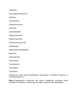 Antazoline 
Bromodiphenhydramine 
Buclizine 
Chlorcyclizine 
Chlorpheniramine 
Clemizole 
Cyproheptadine 
Diphenhydramine 
Di