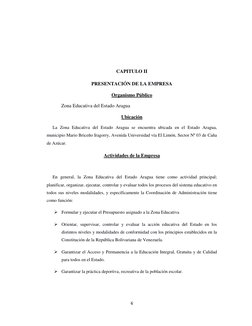 6 
 
CAPITULO II 
PRESENTACIÓN DE LA EMPRESA 
Organismo Público 
Zona Educativa del Estado Aragua  
Ubicación 
La Zona Educ
