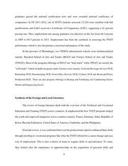 9 
 
graduates passed the national certification tests and were awarded national certificates of 
competence. In SY 2011-2012