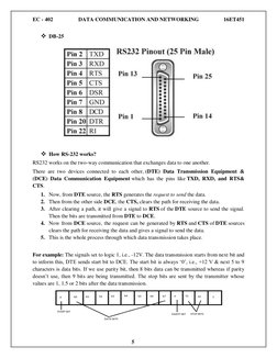 EC - 402 
DATA COMMUNICATION AND NETWORKING 
16ET451 
 
 5 
 
 
 
 DB-25 
 
 
 How RS-232 works? 
RS232 works on the two-wa