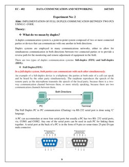 EC - 402 
DATA COMMUNICATION AND NETWORKING 
16ET451 
 
 9 
 
 
 
Experiment No: 2 
Aim: IMPLEMENTATION OF FULL DUPLEX COMMUN