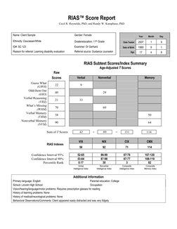 RIAS™ Score Report: RIAS Subtest Scores/Index Summary | PDF | Memory ...