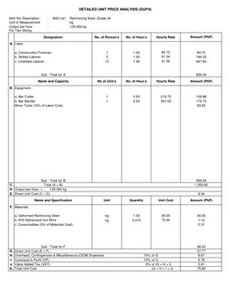 Detailed Unit Price Analysis (DUPA) | PDF | Value Added Tax | Cost