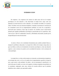 1 
 
INTRODUCCION 
 
En respuesta a las exigencias del sistema de salud acerca del uso de terapias 
psicológicas de corta dur