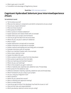 What is get, post in rest API? 
FrameWork and advantage of PageFactory classes
Read Also: SVN interview questions (https://ww