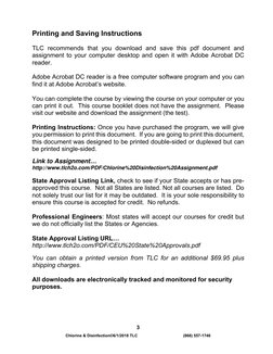 Chlorine & Disinfection©6/1/2018 TLC                                         (866) 557-1746 
3 
Printing and Saving Instr