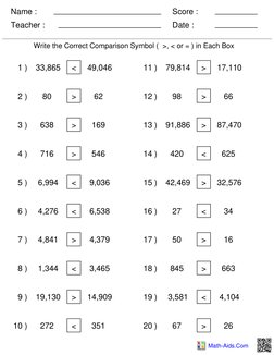 Comparison Symbols Practice Worksheet | PDF