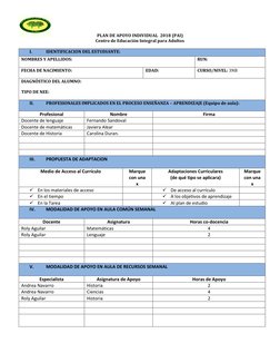 PLAN DE APOYO INDIVIDUAL  2018 (PAI) 
Centro de Educación Integral para Adultos 
 
I. 
IDENTIFICACION DEL ESTUDIANTE: 
NOMBRE