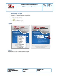 Manual de Usuario Sistema SIGESP 
Rev.: 
Nº 00 
Pág.:  
2 de  127 
Módulo: Recursos Humanos 
Cambios Nº 00 
 
Elaborado Por