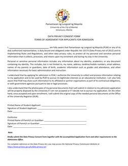 Pamantasan ng Lungsod ng Maynila 
(University of the City of Manila) 
Intramuros, Manila 
 
DATA PRIVACY CONSENT FORM