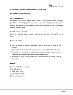 Pág. 4 
2.- DIMENSIONES DEL DISEÑO ORGANIZACIONAL  DE LA EMPRESA  
 
2.1.- DIMENSIONES ESTRUCTURALES 
 
2.1.1.- FORMALI