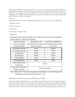 Non-sponsored LBO's occur rarely because the excessive use of debt isn't generally desirable for a 
strategic buyer which has