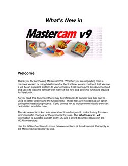 What’s New in
 
Welcome
 
Thank you for purchasing MastercamV-9.  Whether you are upgrading from a 
previous version or using